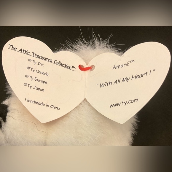 Ty Amore white with red embroidered “I♥️U”on chest collectible Valentine 💘 bear - Picture 8 of 13